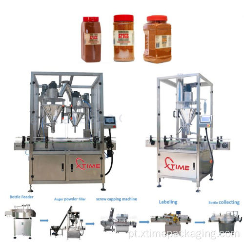 Máquina de embalagem e enchimento de pó para garrafas plásticas de vidro